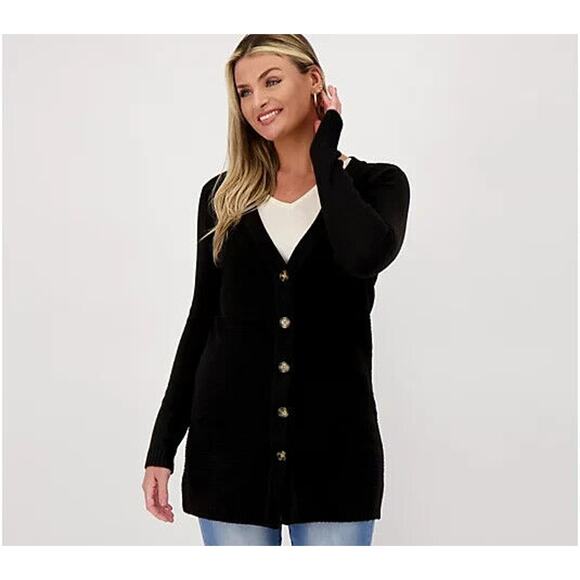 ALL WORTHY HUNTER MCGRADY NEW $84 Button Front Cardigan in Black Medium - Picture 1 of 3